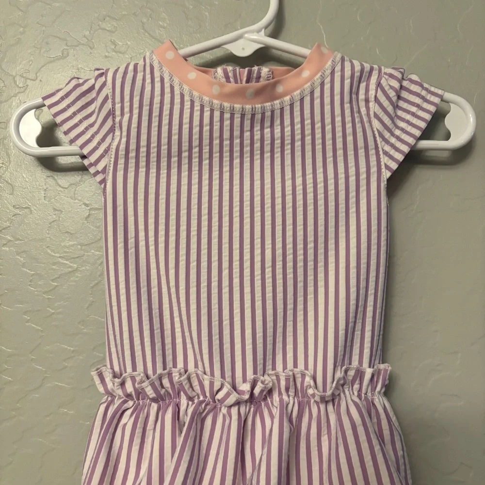 ⭐️Ruffle Butts purple white and pink peplum short sleeve swimsuit 3-6 months